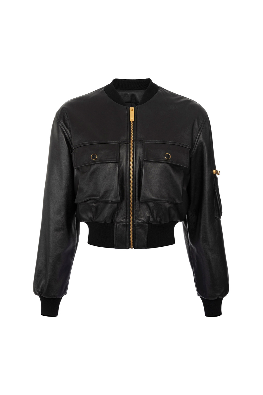 Leather cropped bomber jacket - Elisabetta Franchi® Outlet