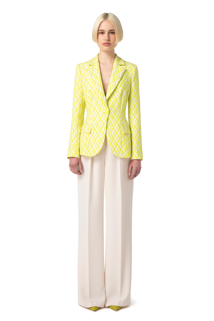 Jacket in crêpe with diamond print - Elisabetta Franchi® Outlet