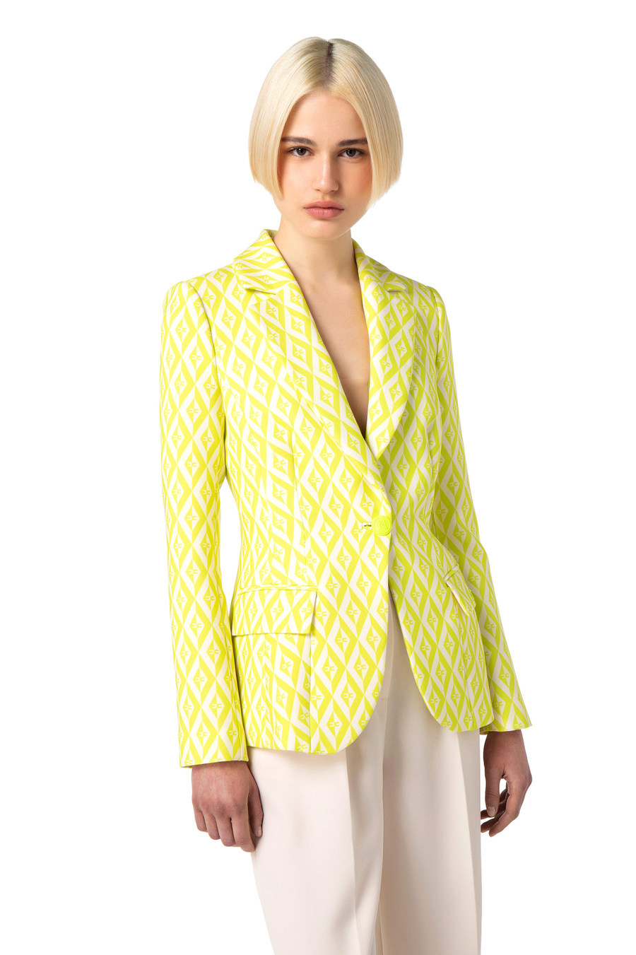 Jacket in crêpe with diamond print - Elisabetta Franchi® Outlet