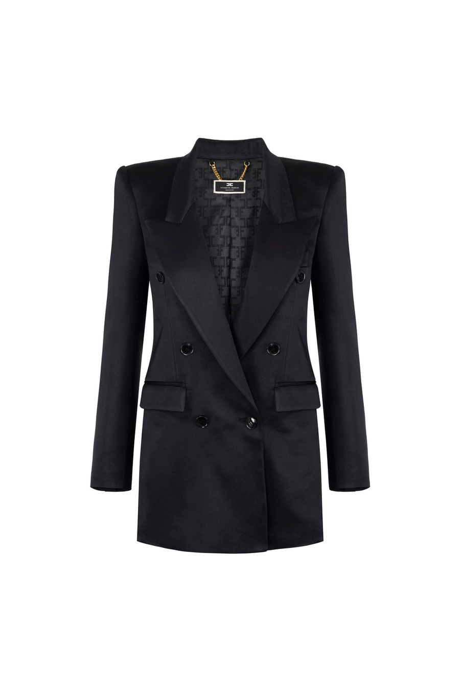 Zweireiher-Jacke aus glänzendem Satin-Crêpe - Elisabetta Franchi® Outlet