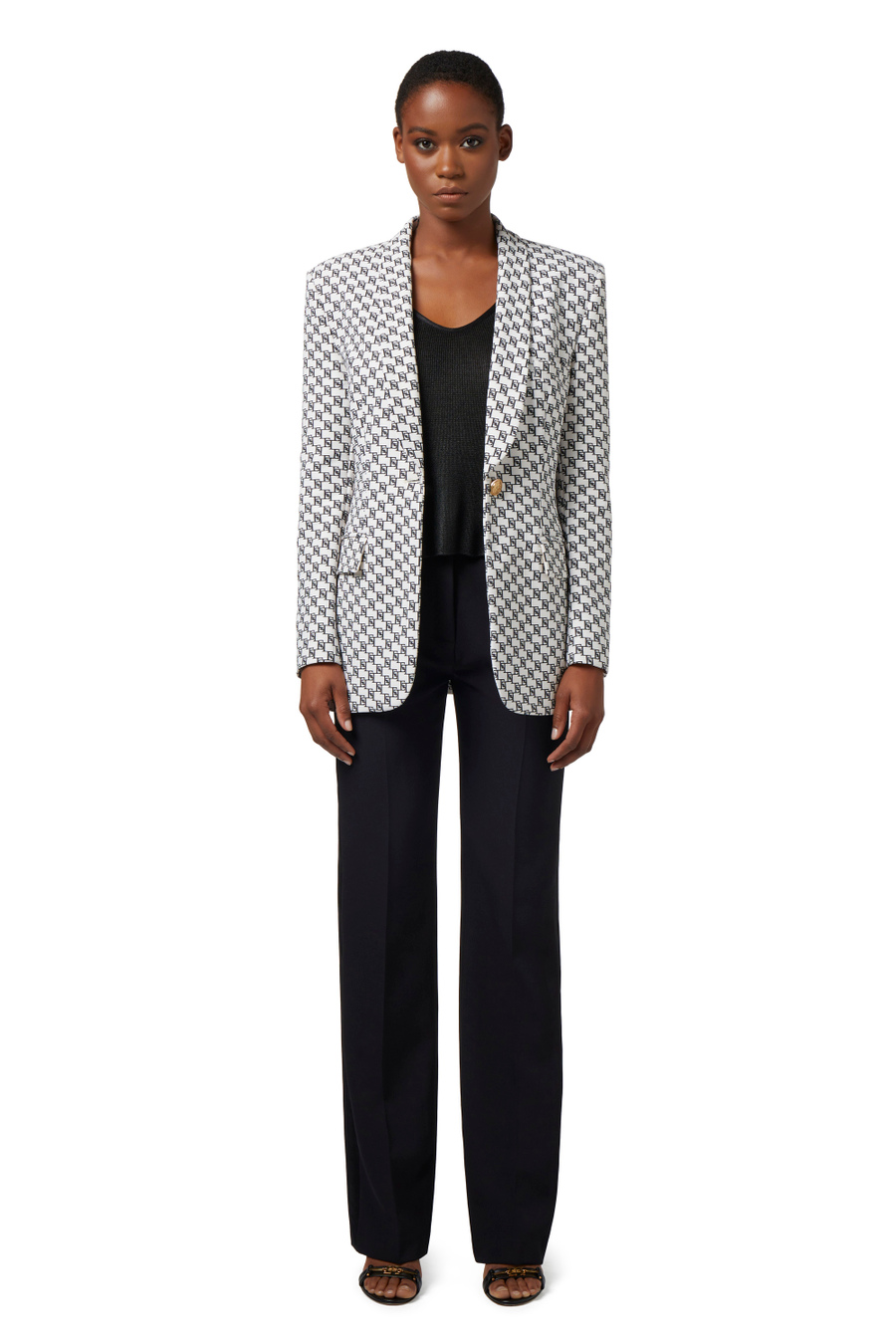 Crêpe jacket with logo print and shawl lapel - Elisabetta Franchi® Outlet