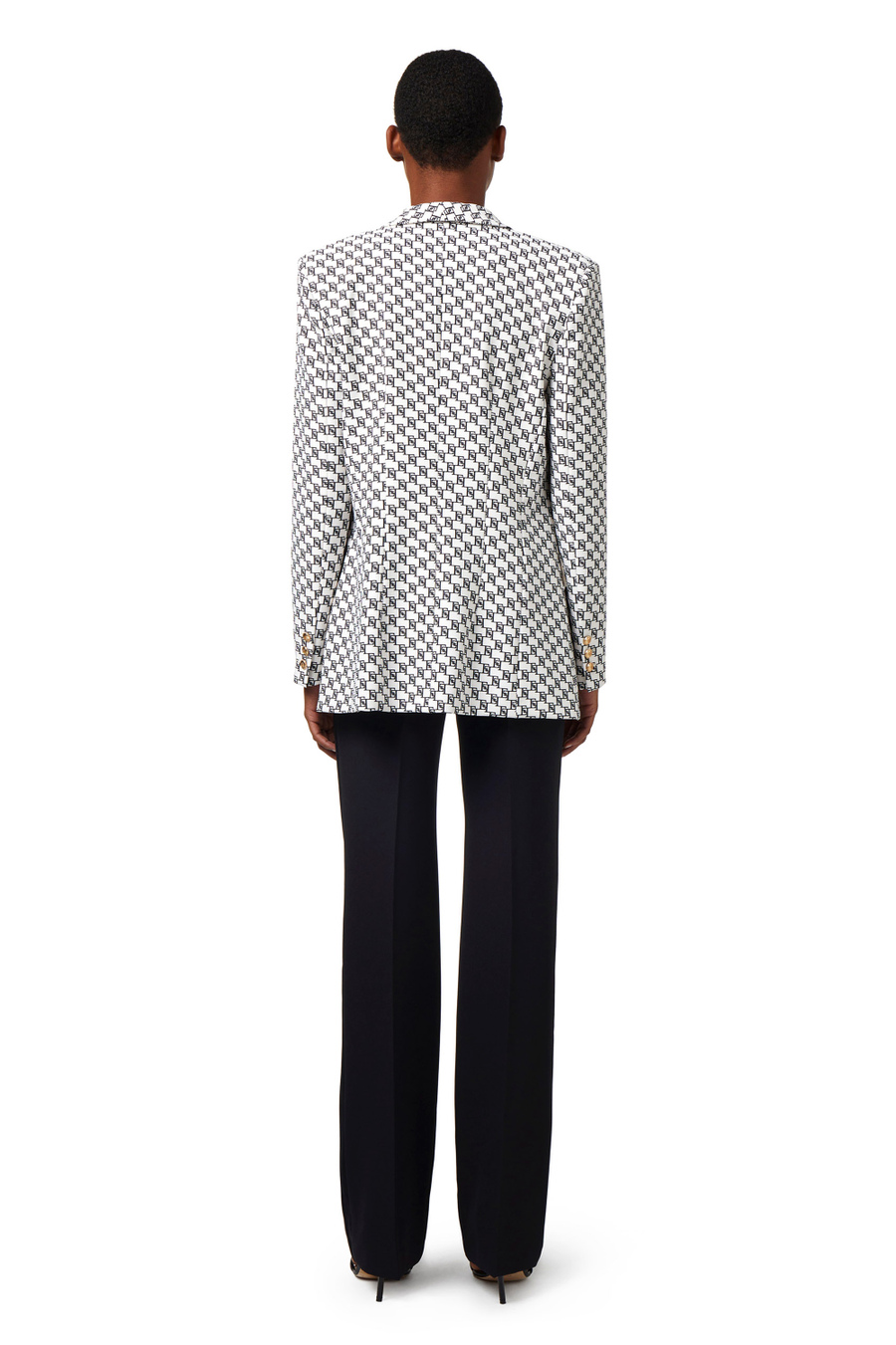 Crêpe jacket with logo print and shawl lapel - Elisabetta Franchi® Outlet