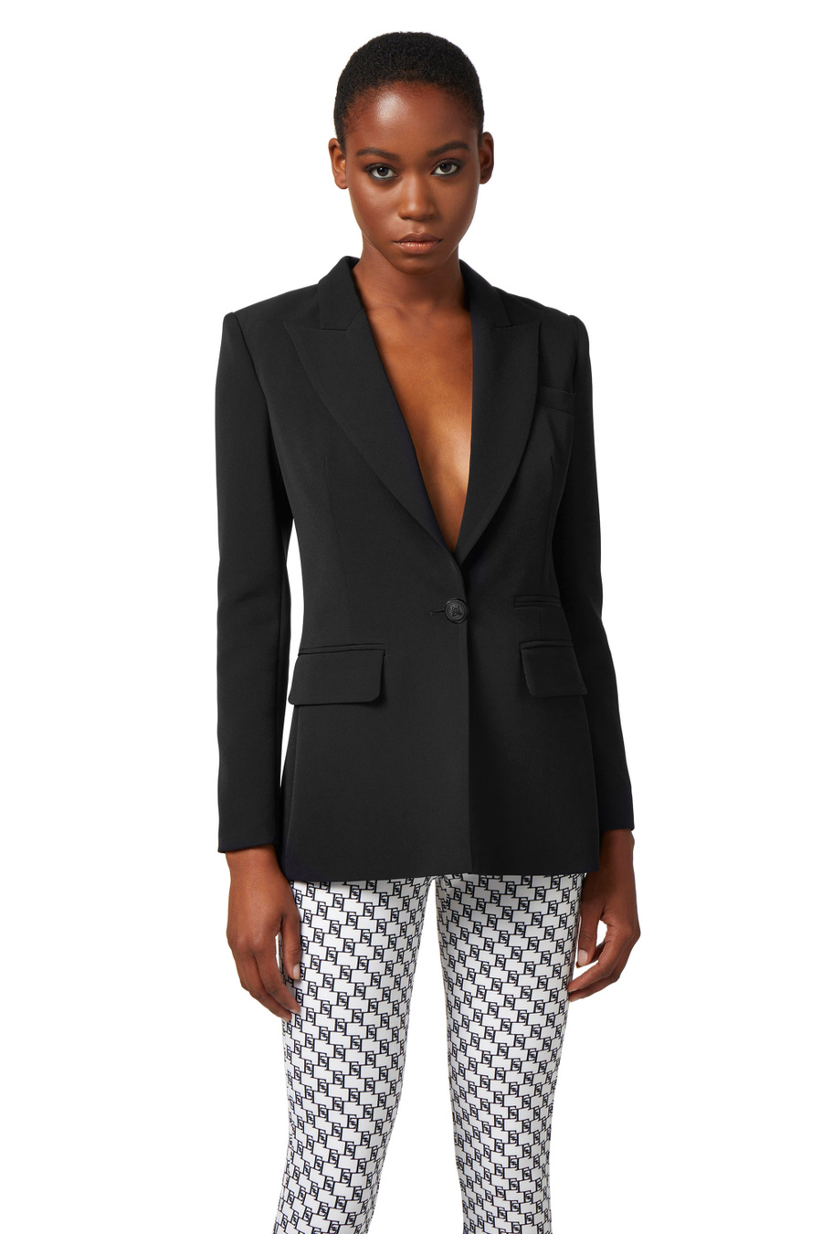 Lightweight crêpe jacket with shawl lapel - Elisabetta Franchi® Outlet