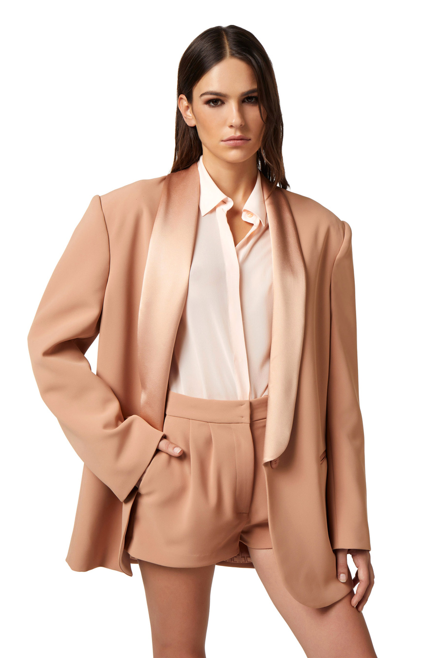 Crêpe jacket with satin shawl lapel - Elisabetta Franchi® Outlet