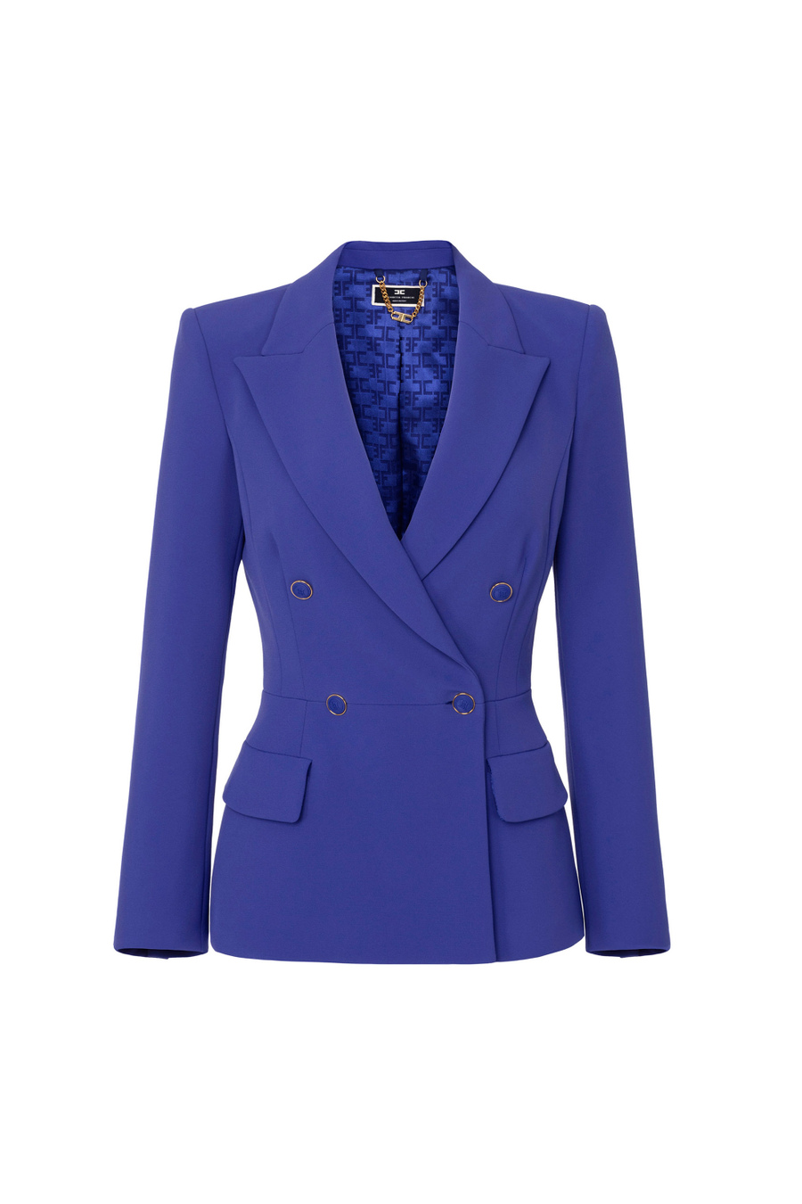 Crêpe double-breasted jacket with waisted cut - Elisabetta Franchi® Outlet