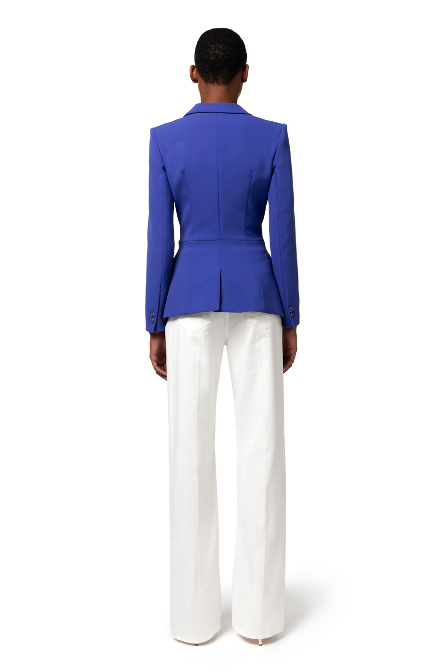 Crêpe double-breasted jacket with waisted cut - Elisabetta Franchi® Outlet