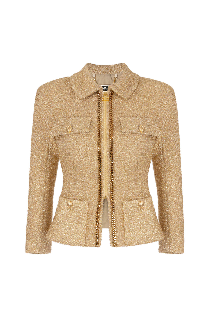 Lurex tweed cropped jacket with chain - Elisabetta Franchi® Outlet