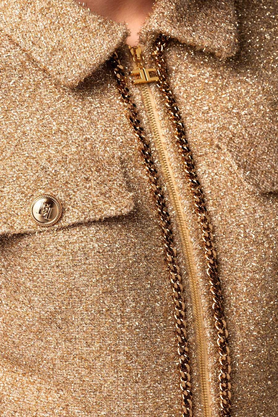 Lurex tweed cropped jacket with chain - Elisabetta Franchi® Outlet
