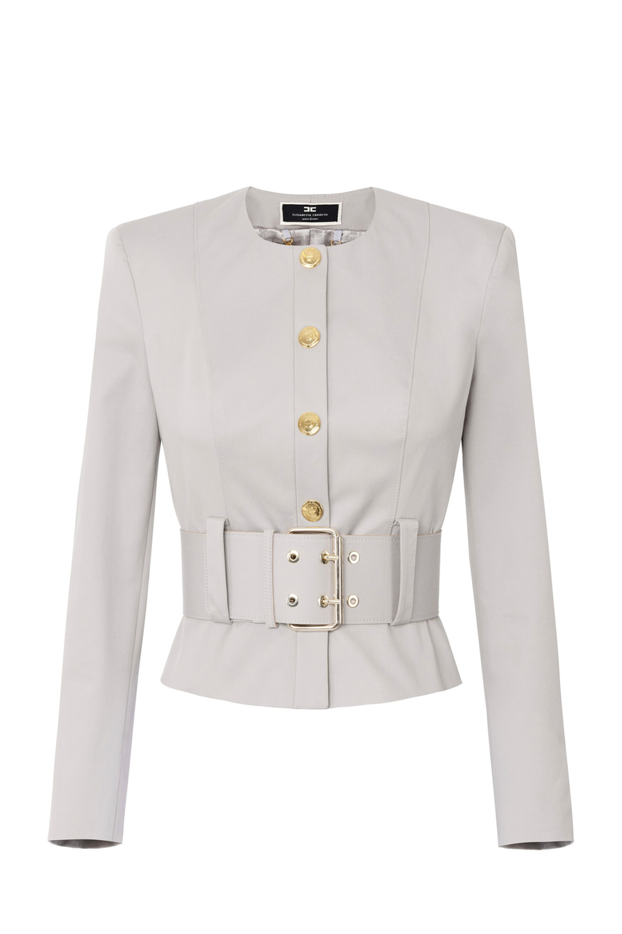 Cotton stretch jacket with belt - Elisabetta Franchi® Outlet