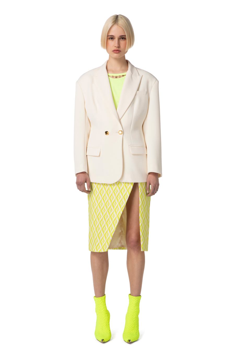 Double layer crêpe double-breasted jacket - Elisabetta Franchi® Outlet