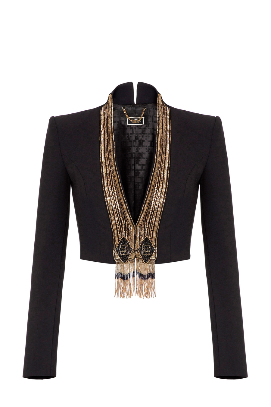 Double layer crêpe fabric short jacket with sequins embroidery - Elisabetta Franchi® Outlet
