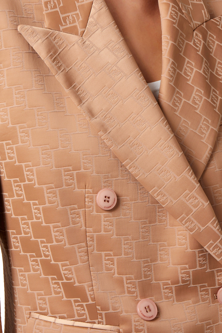 Double-breasted jacket in jacquard satin - Elisabetta Franchi® Outlet