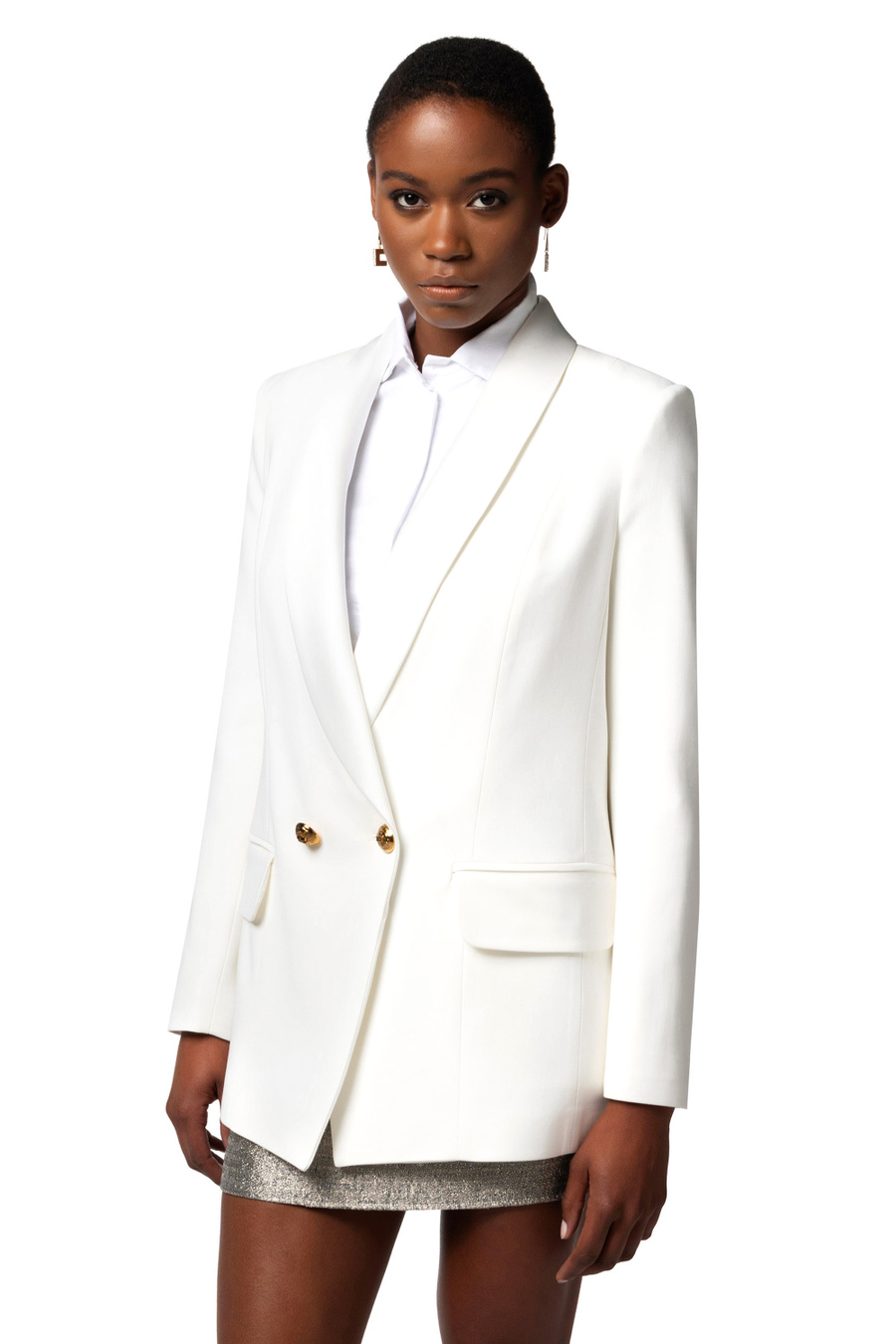 Viscose double-breasted jacket with shawl lapel - Elisabetta Franchi® Outlet