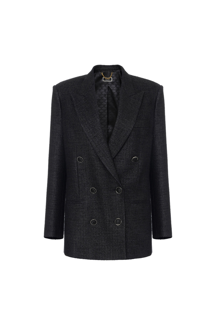 Laminated tweed double-breasted jacket - Elisabetta Franchi® Outlet