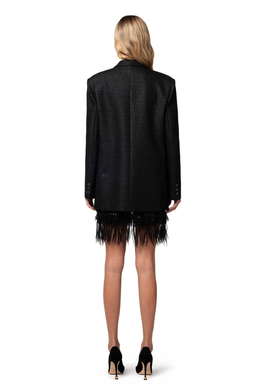 Laminated tweed double-breasted jacket - Elisabetta Franchi® Outlet