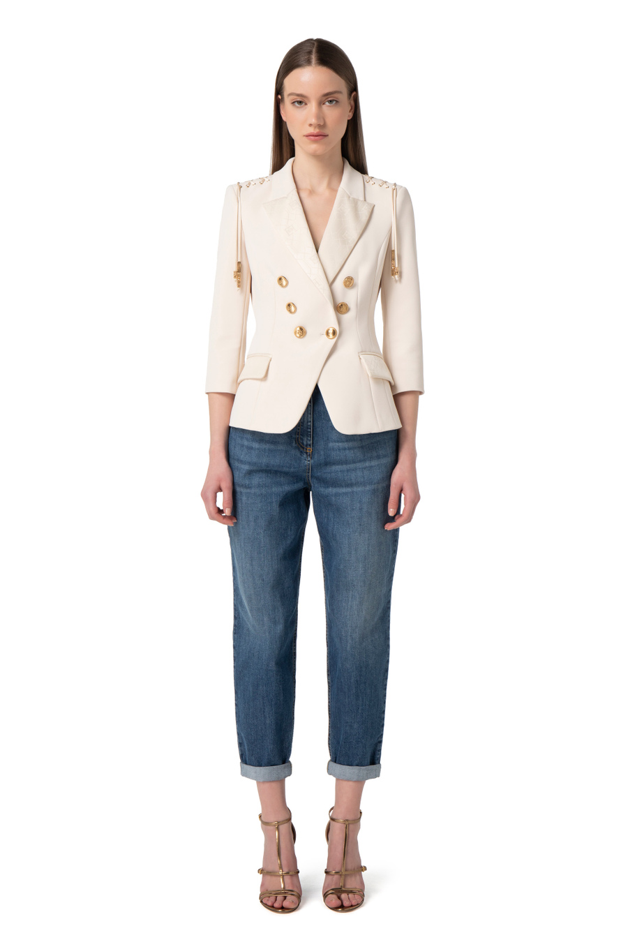 Crêpe double-breasted jacket with laces - Elisabetta Franchi® Outlet