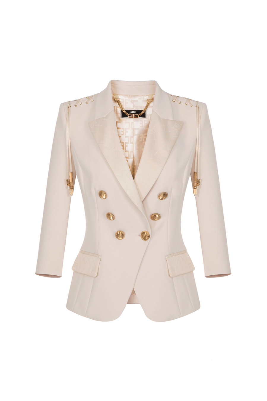 Crêpe double-breasted jacket with laces - Elisabetta Franchi® Outlet