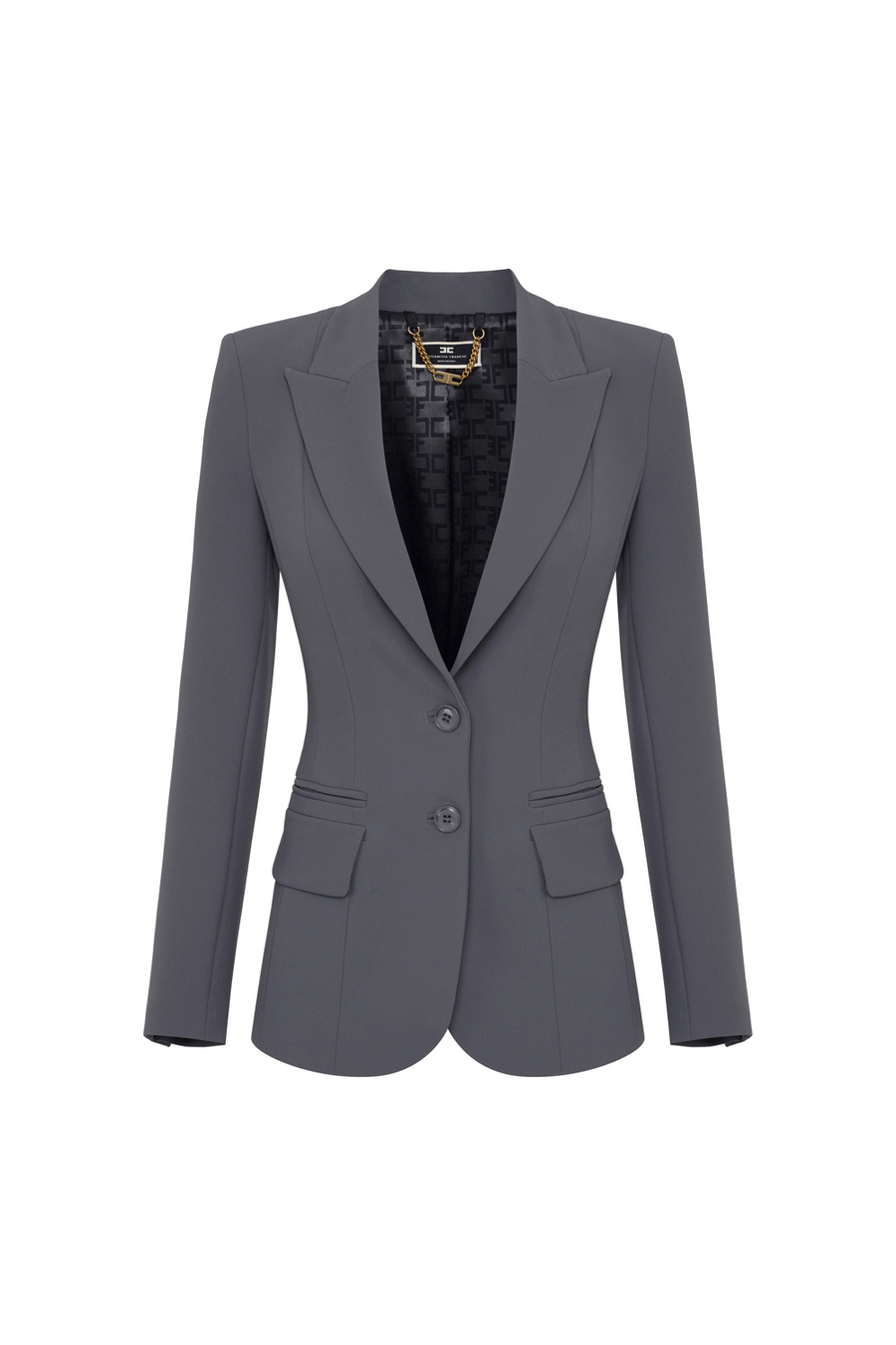 Jacke aus Stretch-Crêpe mit steigendem Revers - Elisabetta Franchi® Outlet