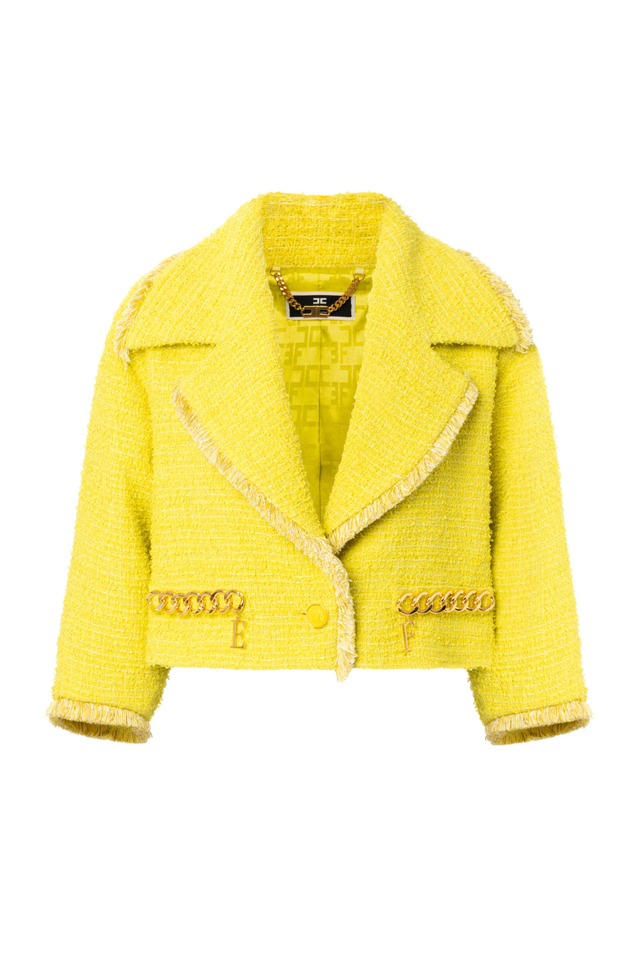 Tweed cropped jacket with chain - Elisabetta Franchi® Outlet
