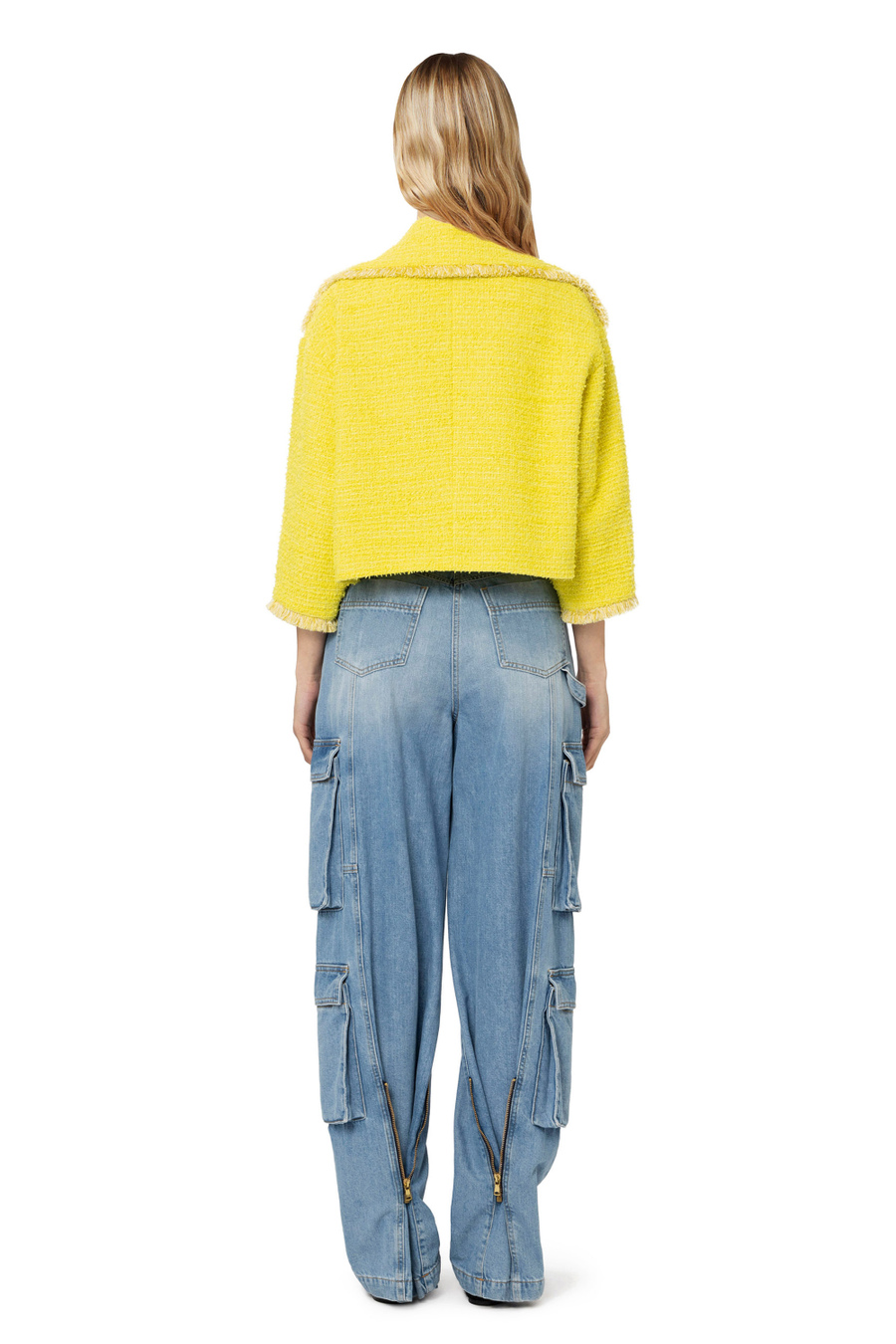 Tweed cropped jacket with chain - Elisabetta Franchi® Outlet