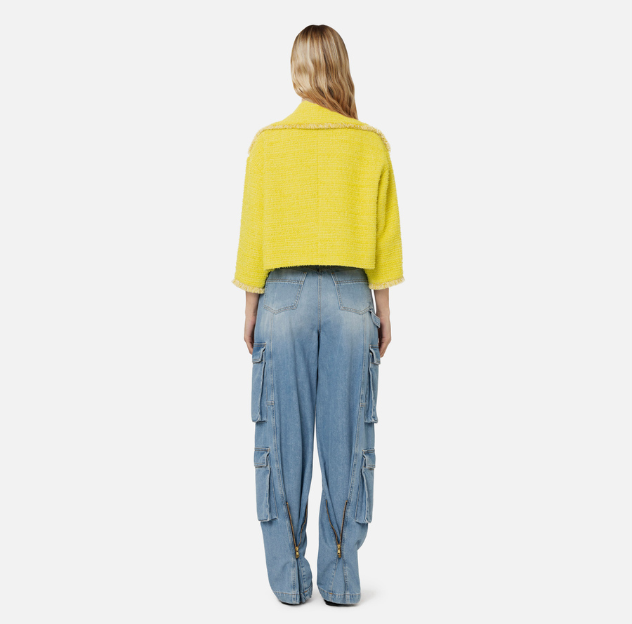 Tweed cropped jacket with chain - Elisabetta Franchi® Outlet