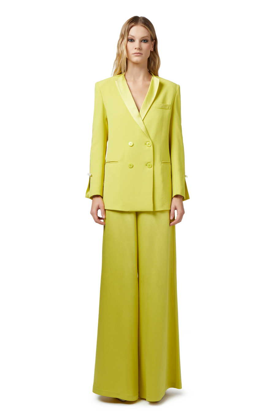 Crêpe double-breasted jacket with satin lapels - Elisabetta Franchi® Outlet