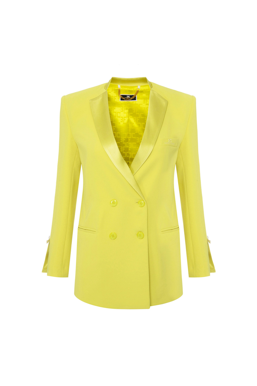 Crêpe double-breasted jacket with satin lapels - Elisabetta Franchi® Outlet