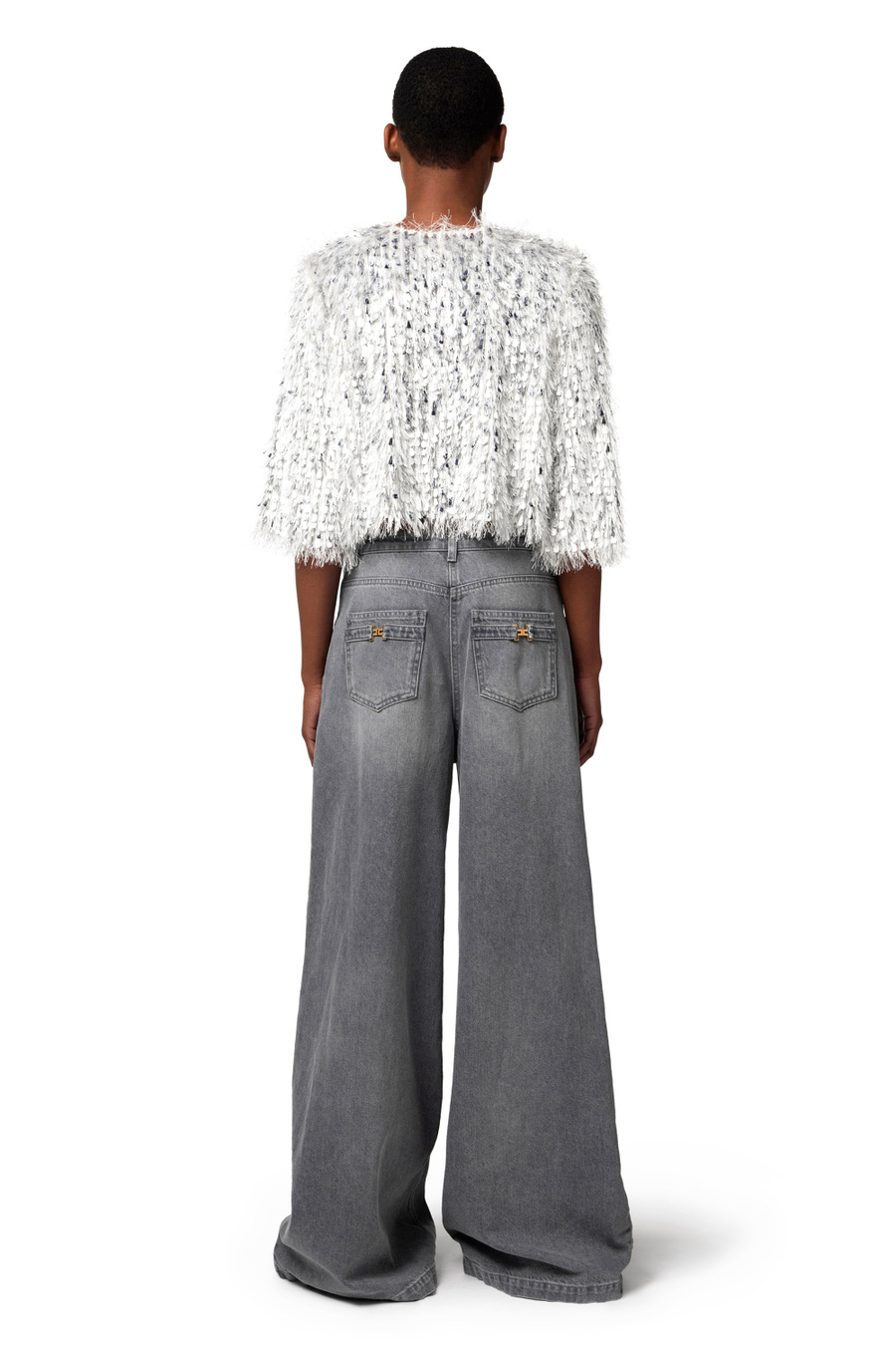 Cropped jacket in frayed organza - Elisabetta Franchi® Outlet