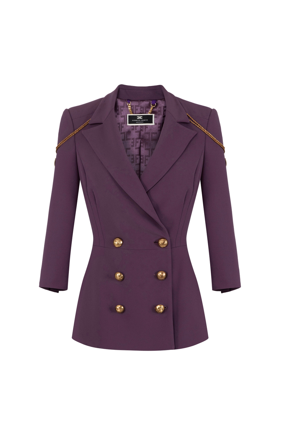 Slim fit jacket in crêpe fabric with buttons - Elisabetta Franchi® Outlet