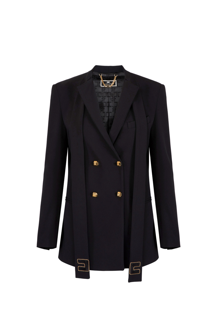 Crêpe double-breasted jacket with scarf - Elisabetta Franchi® Outlet