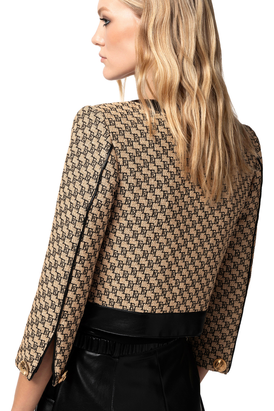 Cropped jacket in jacquard raffia - Elisabetta Franchi® Outlet
