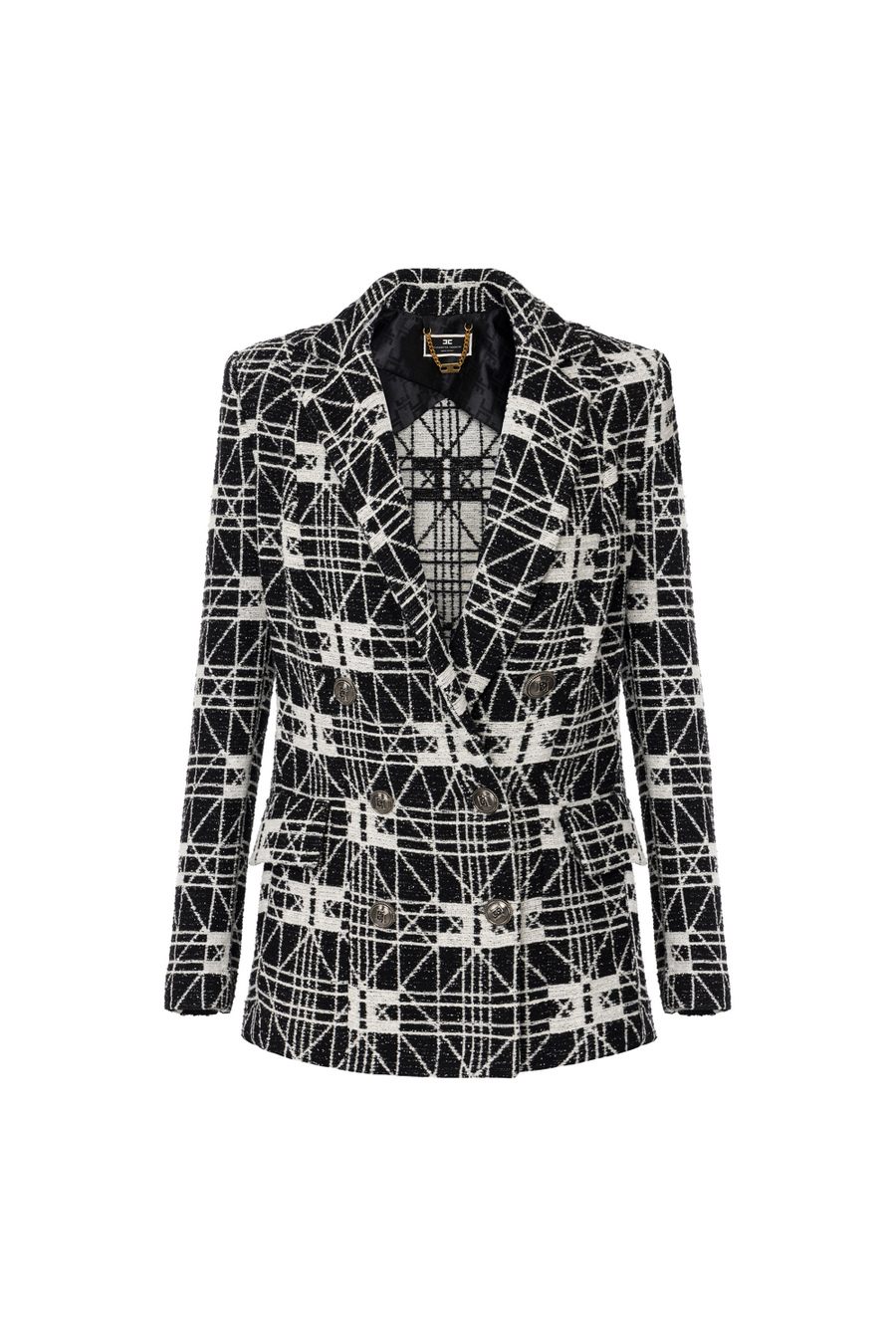Zweireiher-Jacke aus Jacquard-Tweed - Elisabetta Franchi® Outlet