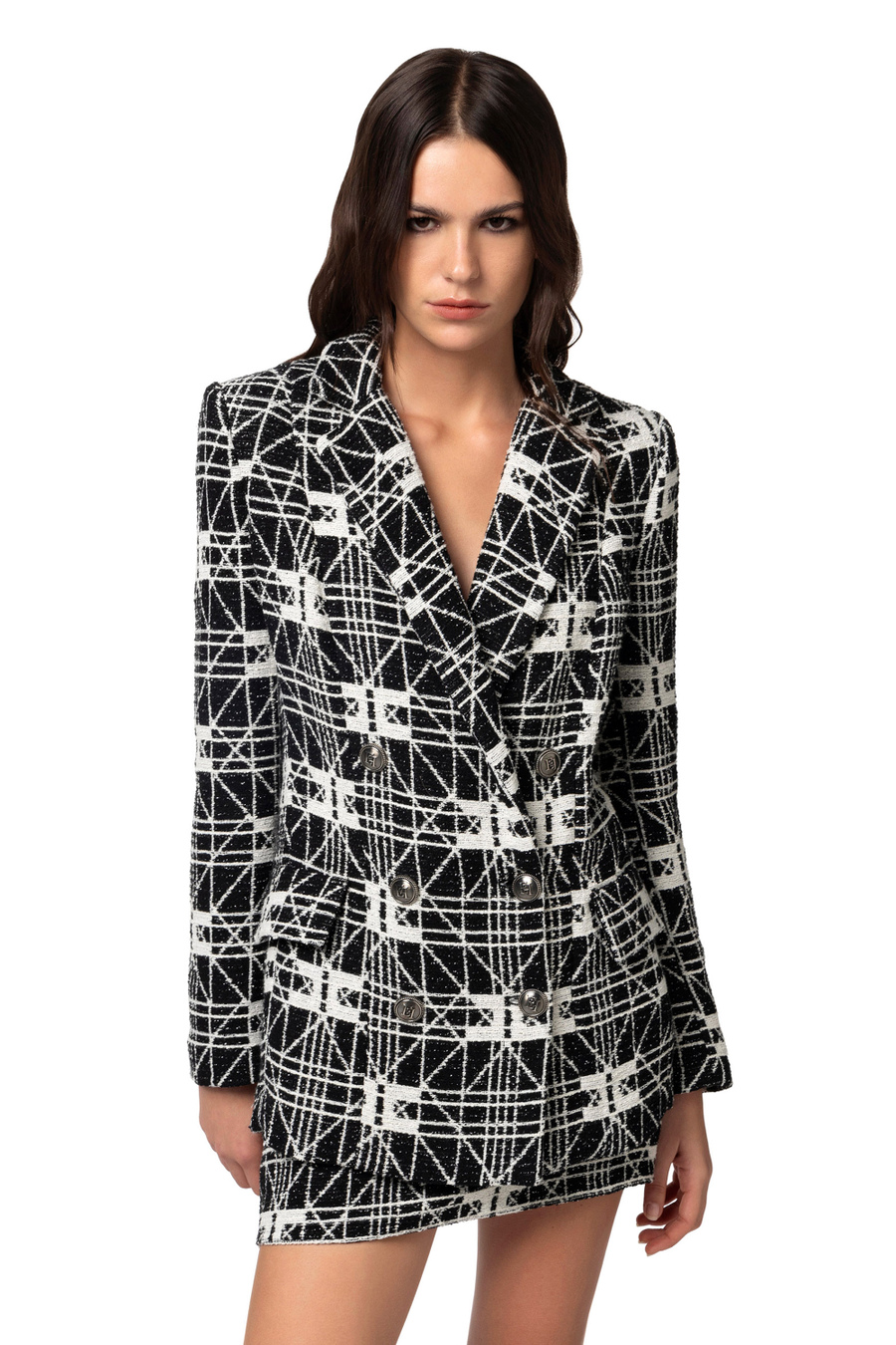 Zweireiher-Jacke aus Jacquard-Tweed - Elisabetta Franchi® Outlet