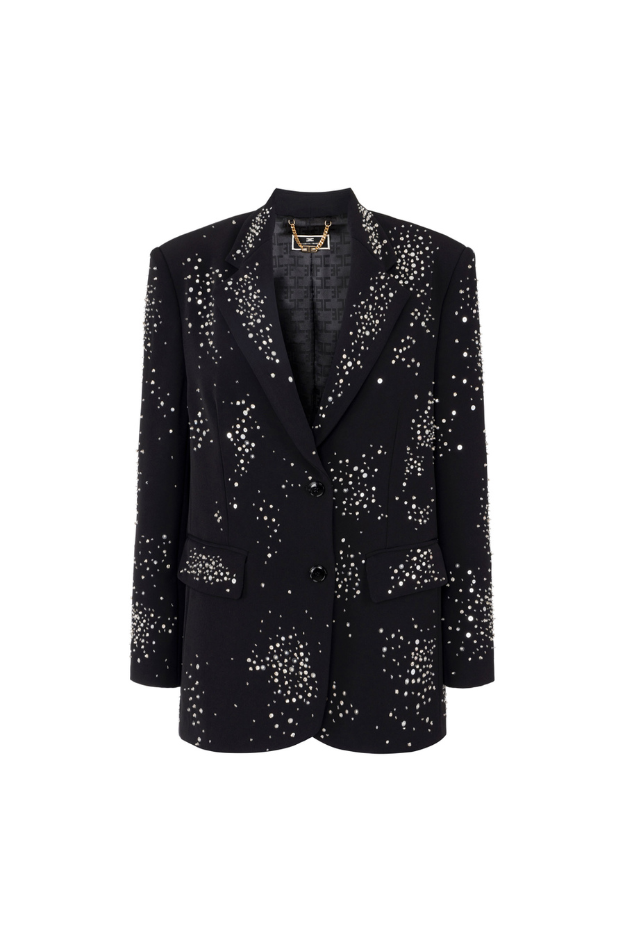 Crêpe jacket with rhinestone embroidery - Elisabetta Franchi® Outlet