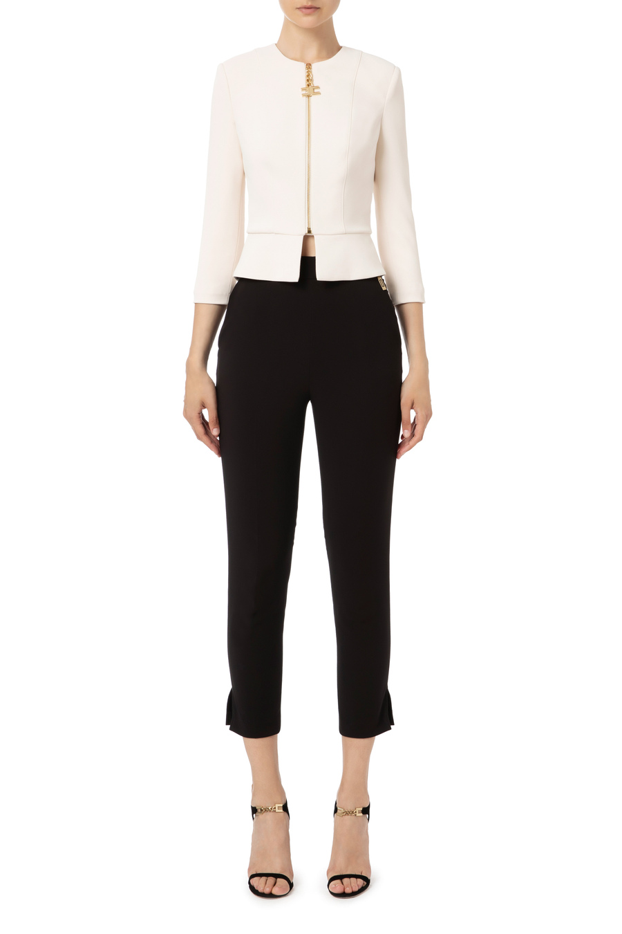 Jacket in double layer crêpe fabric with maxi pull-tab - Elisabetta Franchi® Outlet