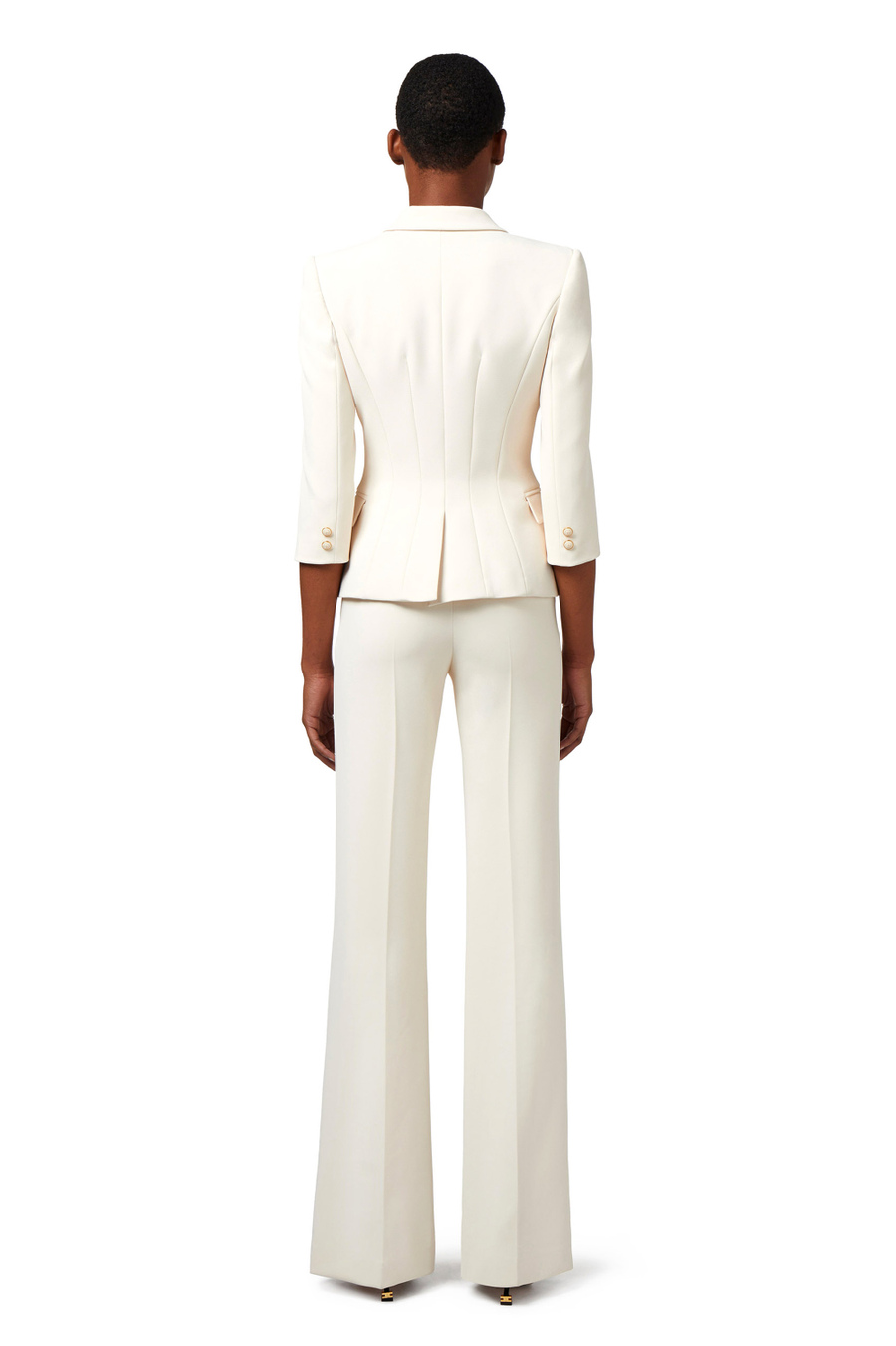 Double-breasted crêpe jacket with logo plaque - Elisabetta Franchi® Outlet