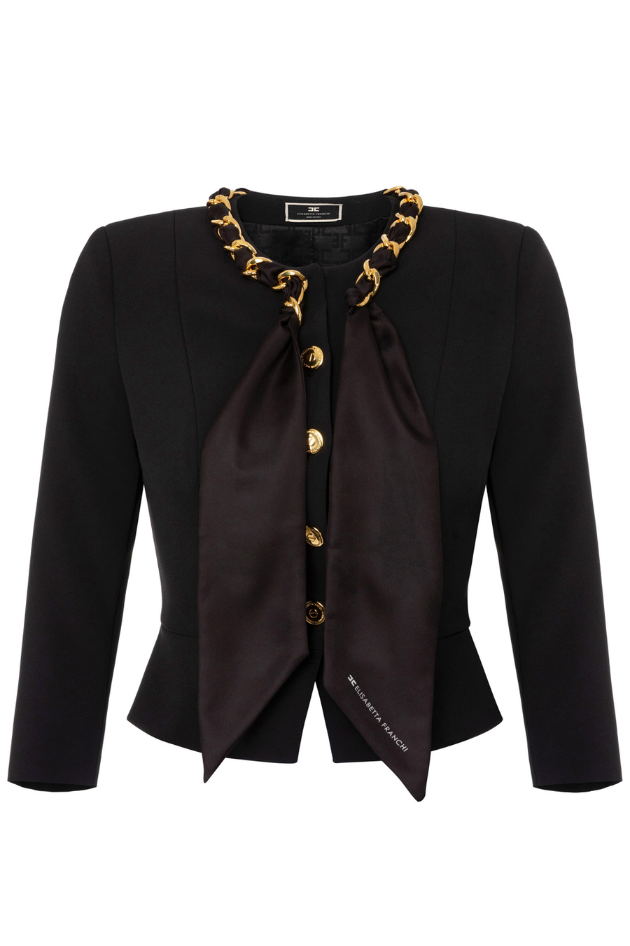 Giacca in crêpe con catena foulard - Elisabetta Franchi® Outlet