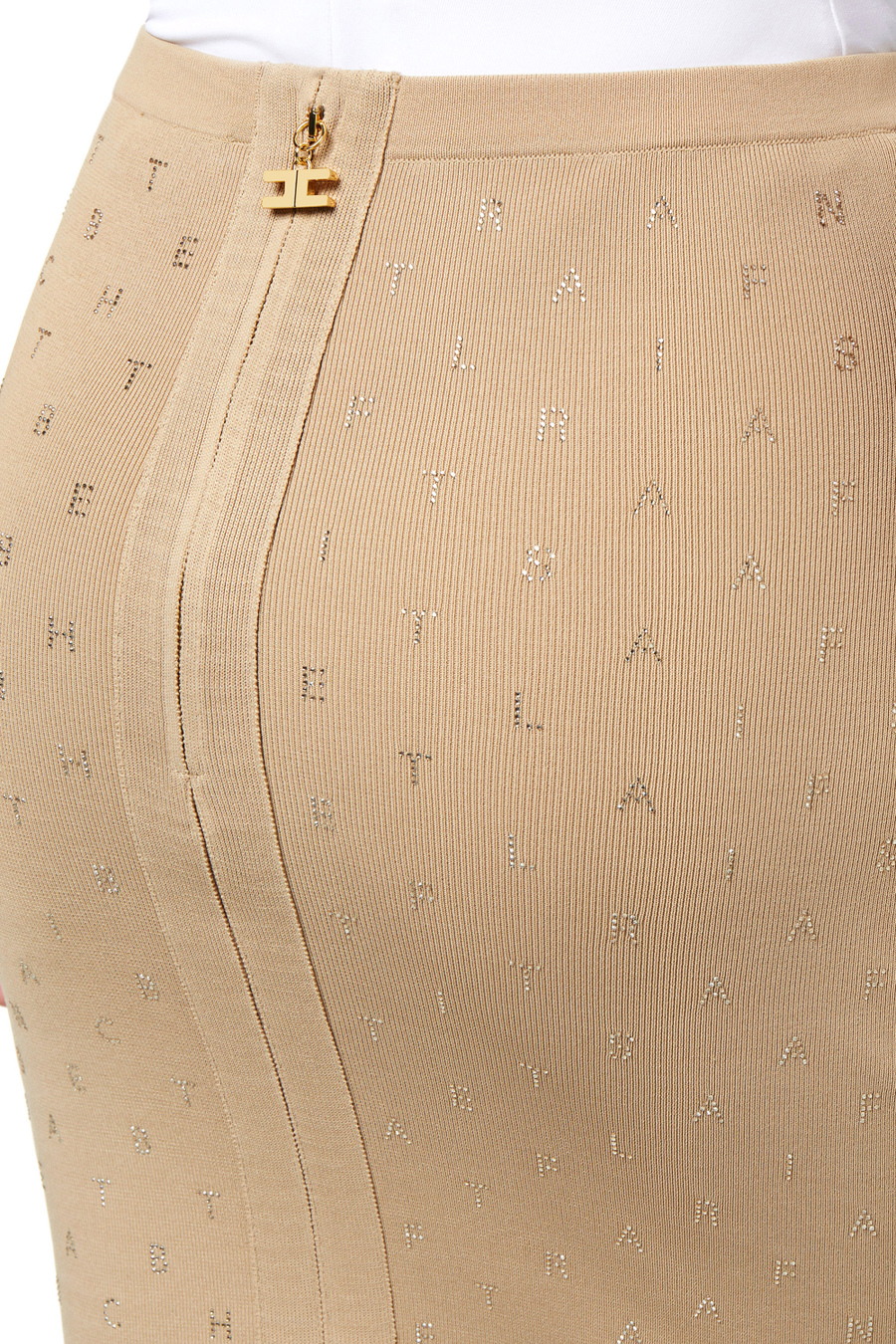 Miniskirt in viscose with rhinestone lettering - Elisabetta Franchi® Outlet