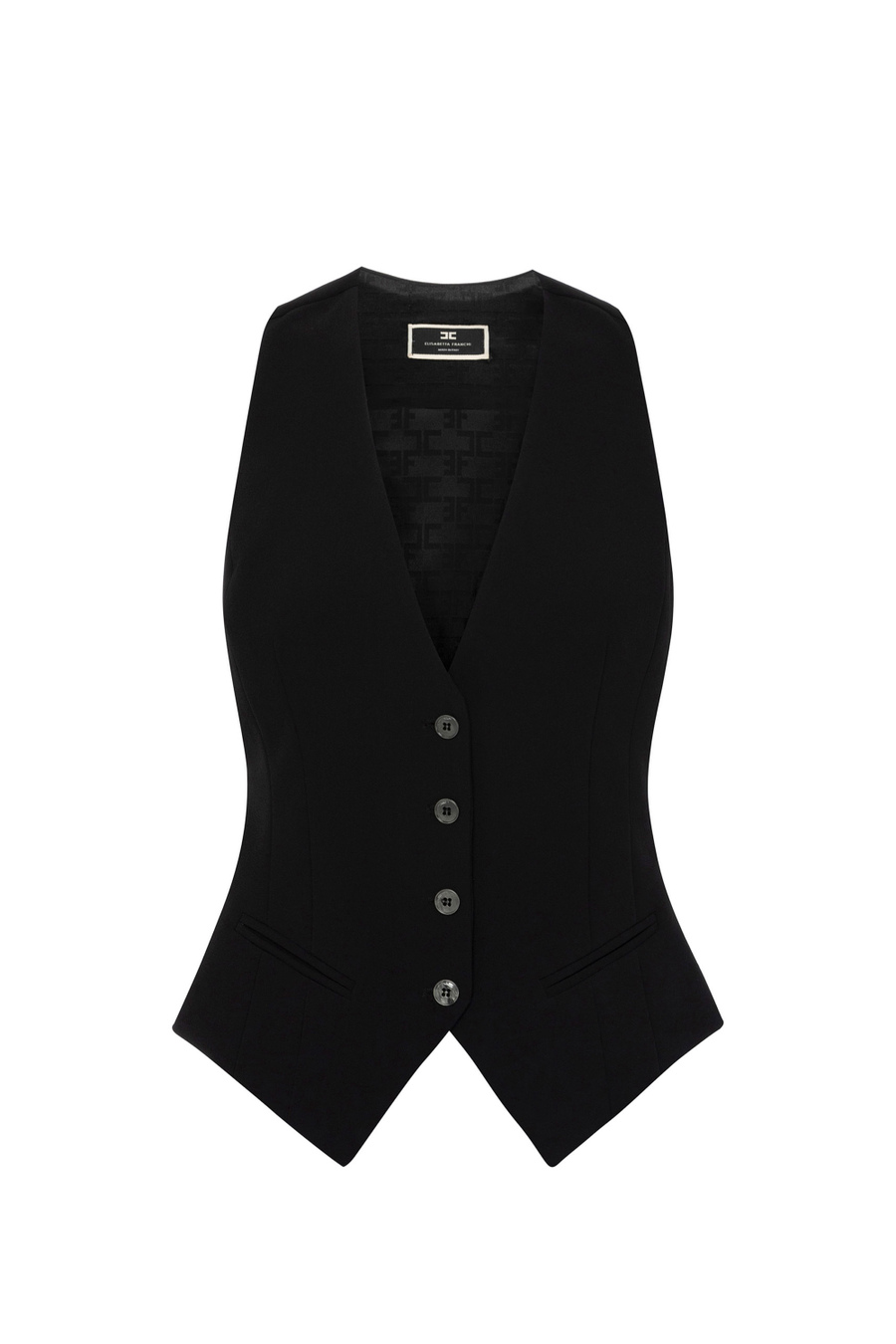 Waistcoat in crêpe fabric with logo embroidery - Elisabetta Franchi® Outlet