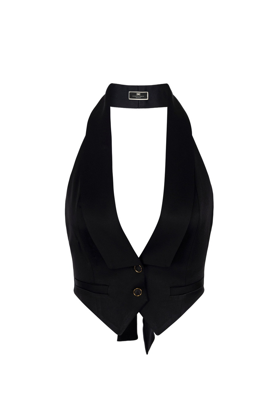 Satin tuxedo waistcoat with sash belt - Elisabetta Franchi® Outlet