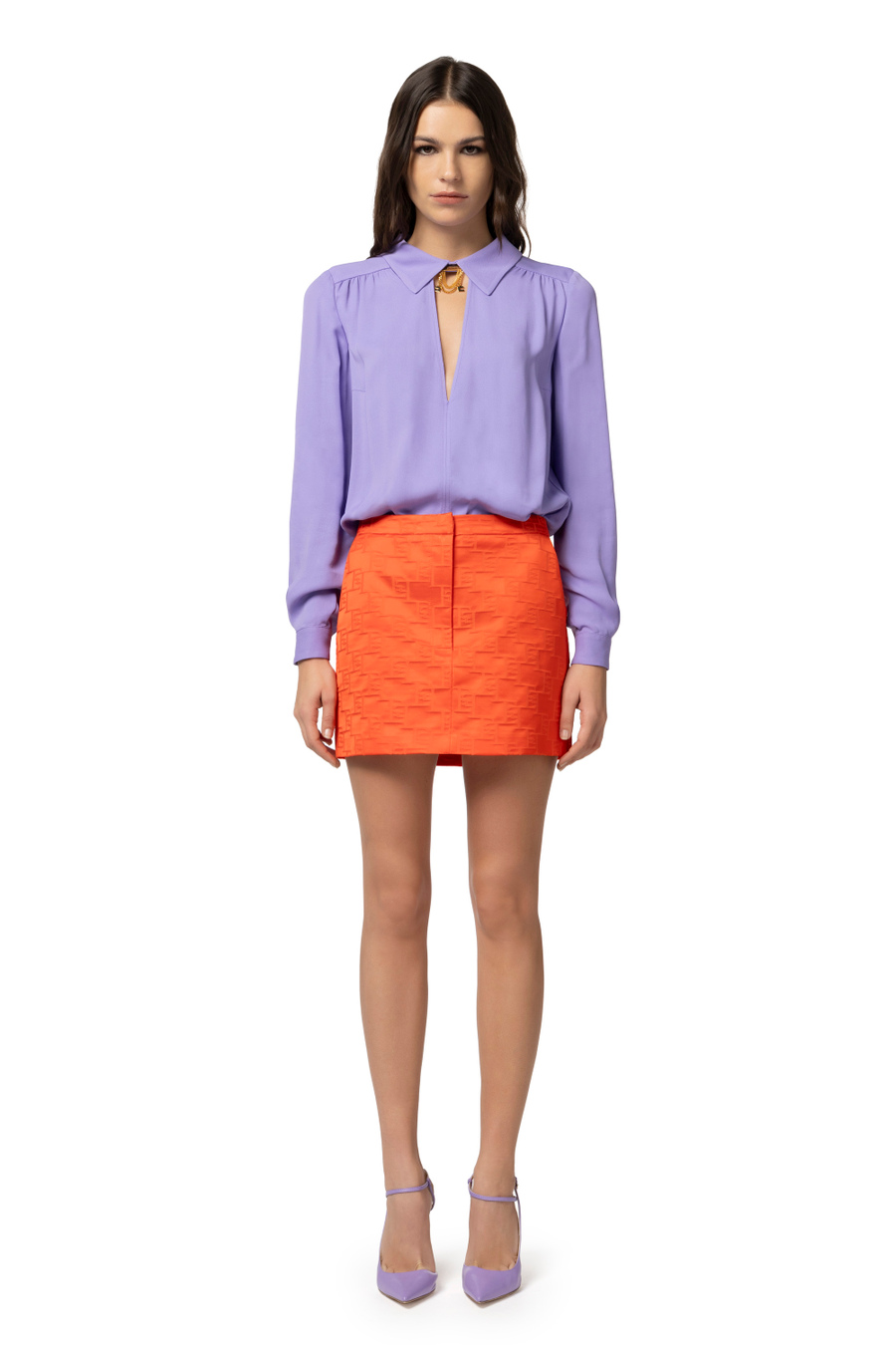Jacquard satin miniskirt - Elisabetta Franchi® Outlet