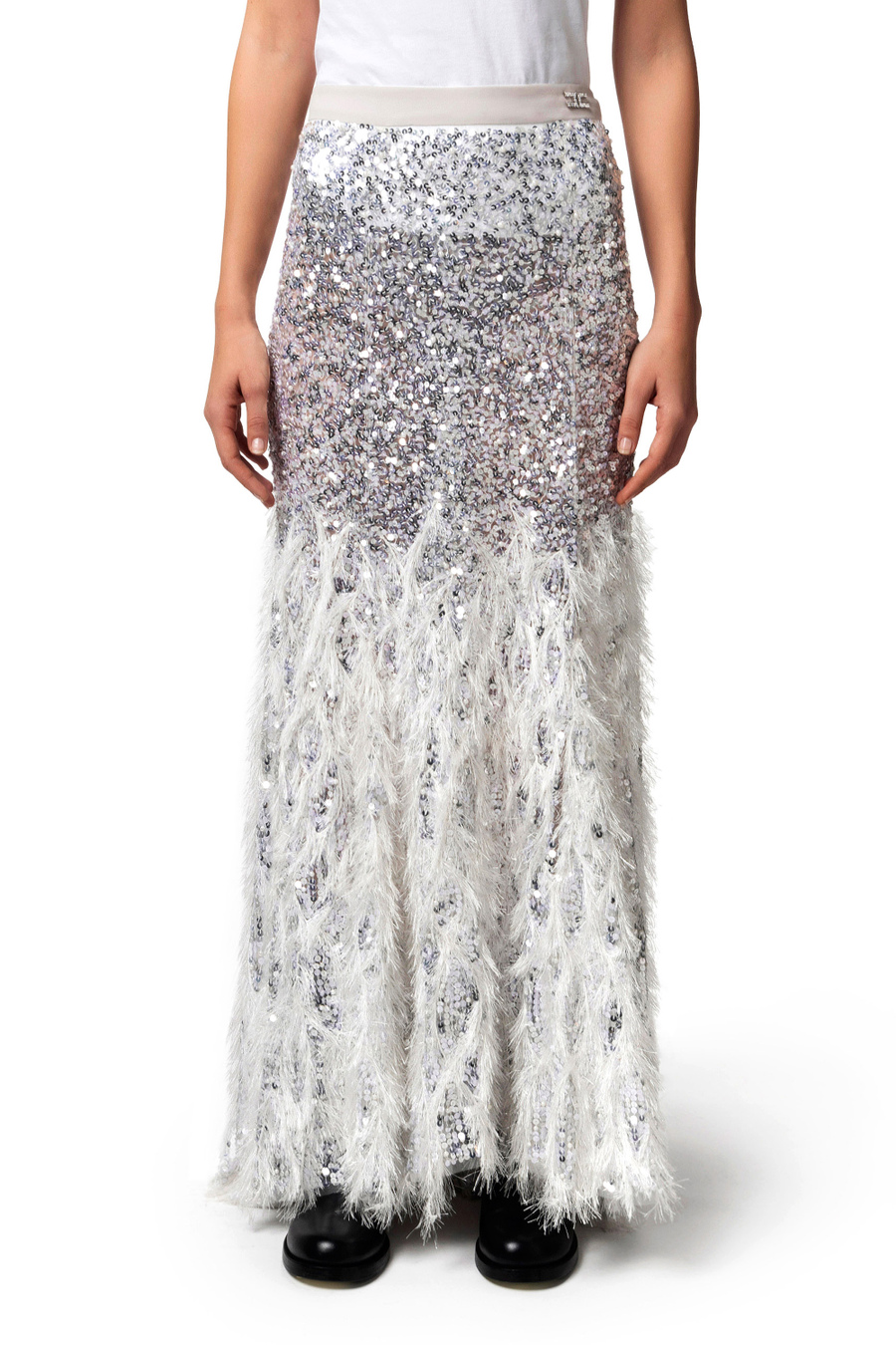 Embroidered long skirt in tulle fabric - Elisabetta Franchi® Outlet