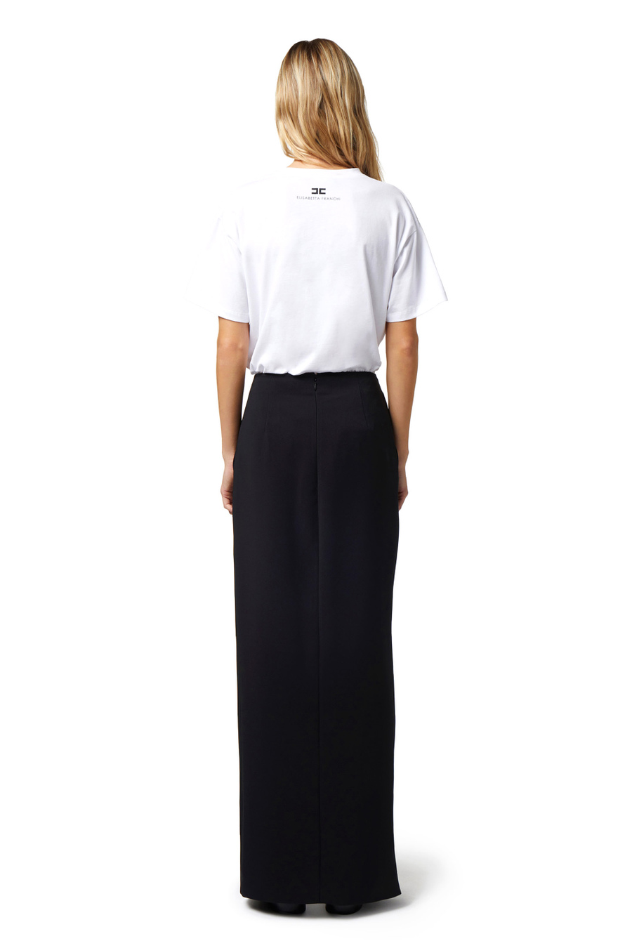 Langer Rock aus leichtem Crêpe mit seitlichem Schlitz. - Elisabetta Franchi® Outlet