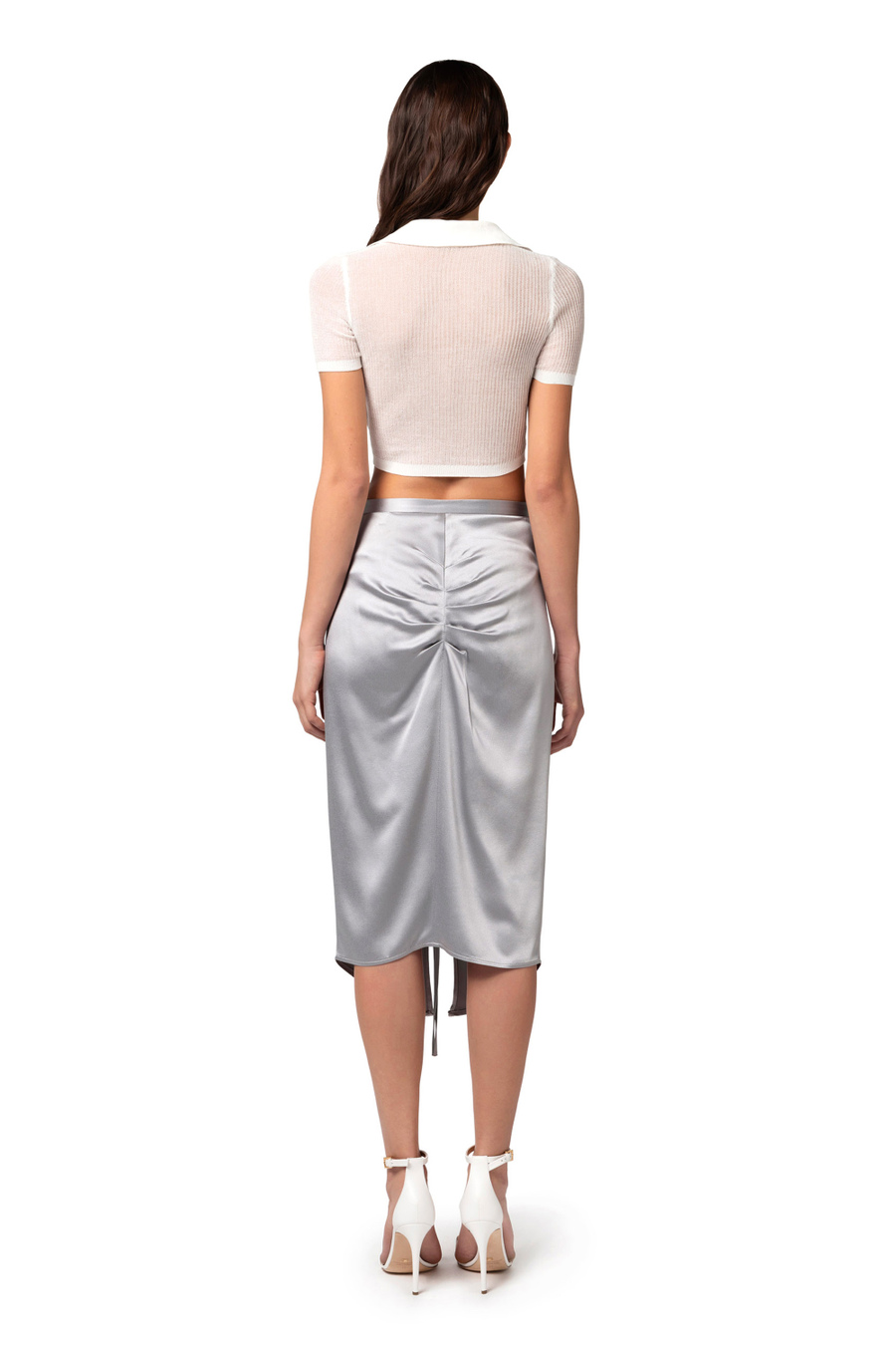 Midi-Rock aus Satin-Crêpe mit Raffung - Elisabetta Franchi® Outlet