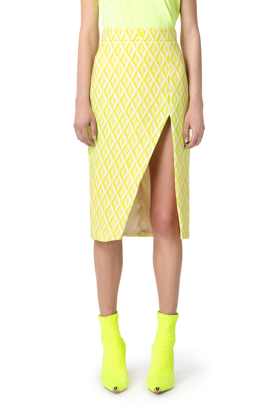 Jupe mi-mollet en crêpe avec imprimé losanges - Elisabetta Franchi® Outlet