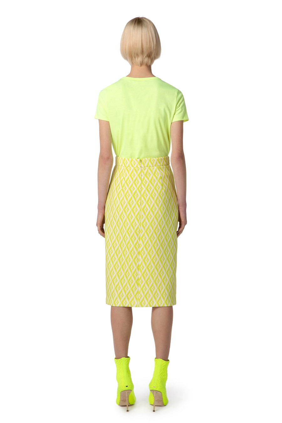 Jupe mi-mollet en crêpe avec imprimé losanges - Elisabetta Franchi® Outlet