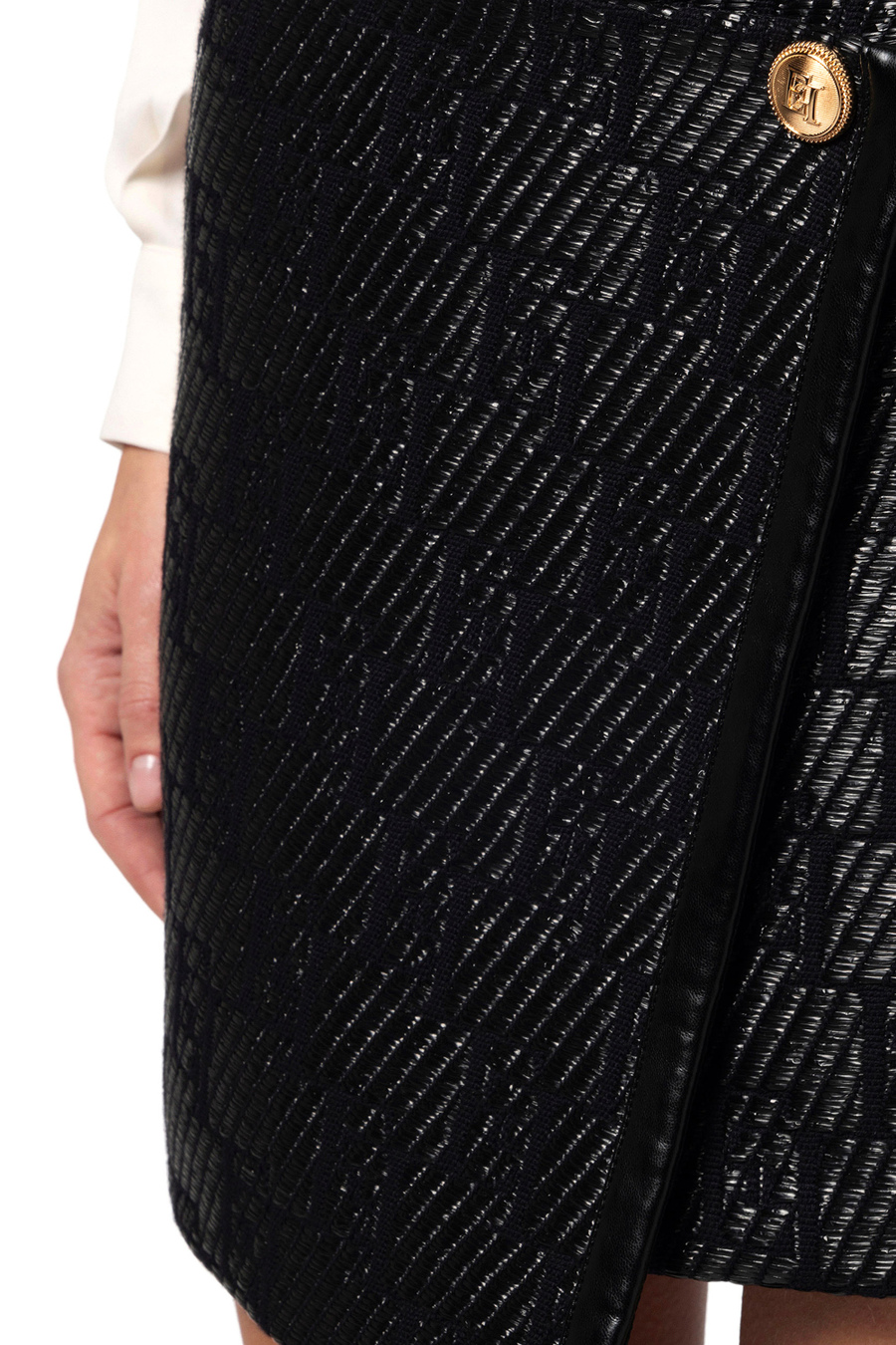Miniskirt in jacquard raffia with lurex logo - Elisabetta Franchi® Outlet