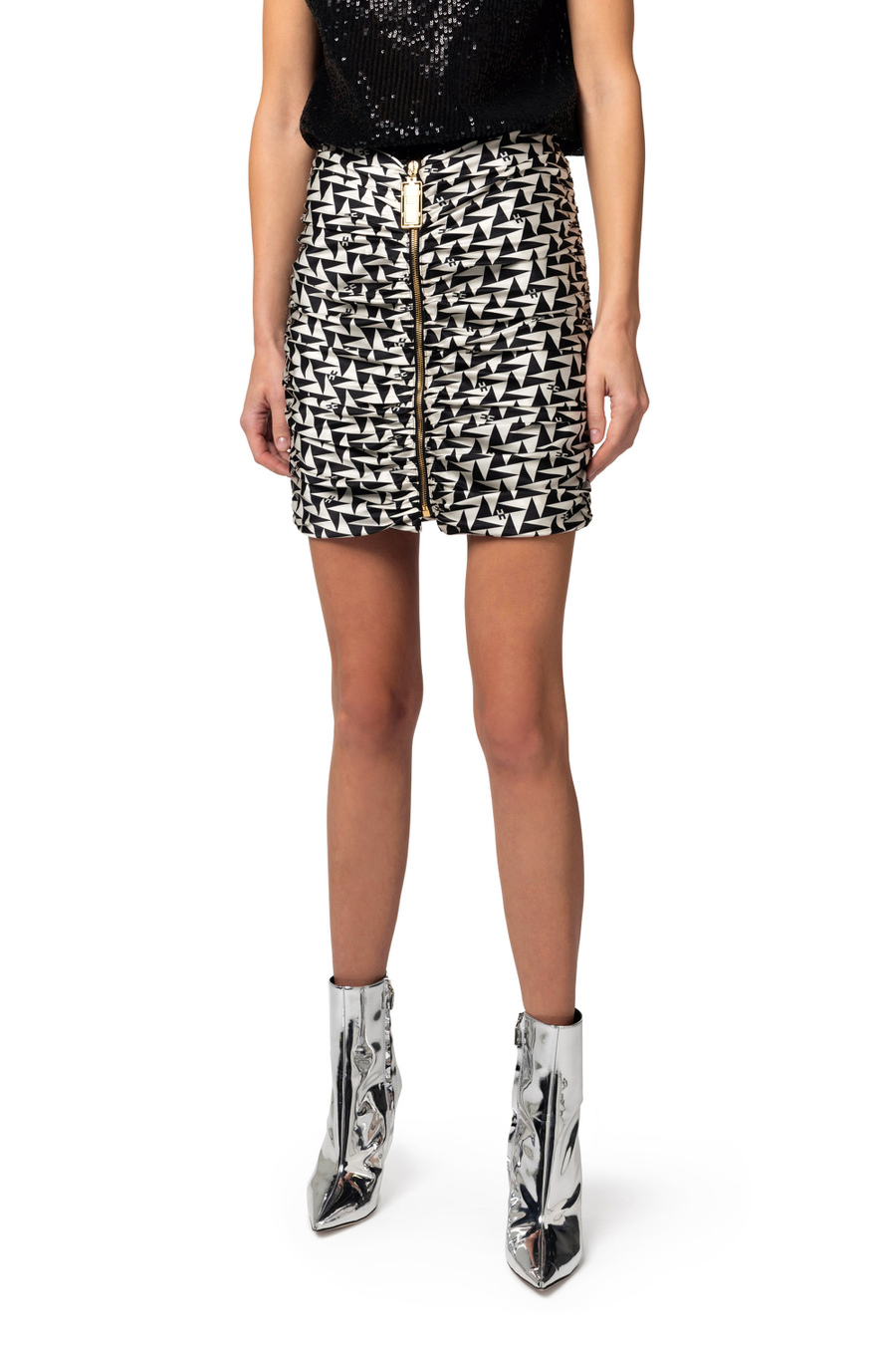 Printed satin draped miniskirt - Elisabetta Franchi® Outlet