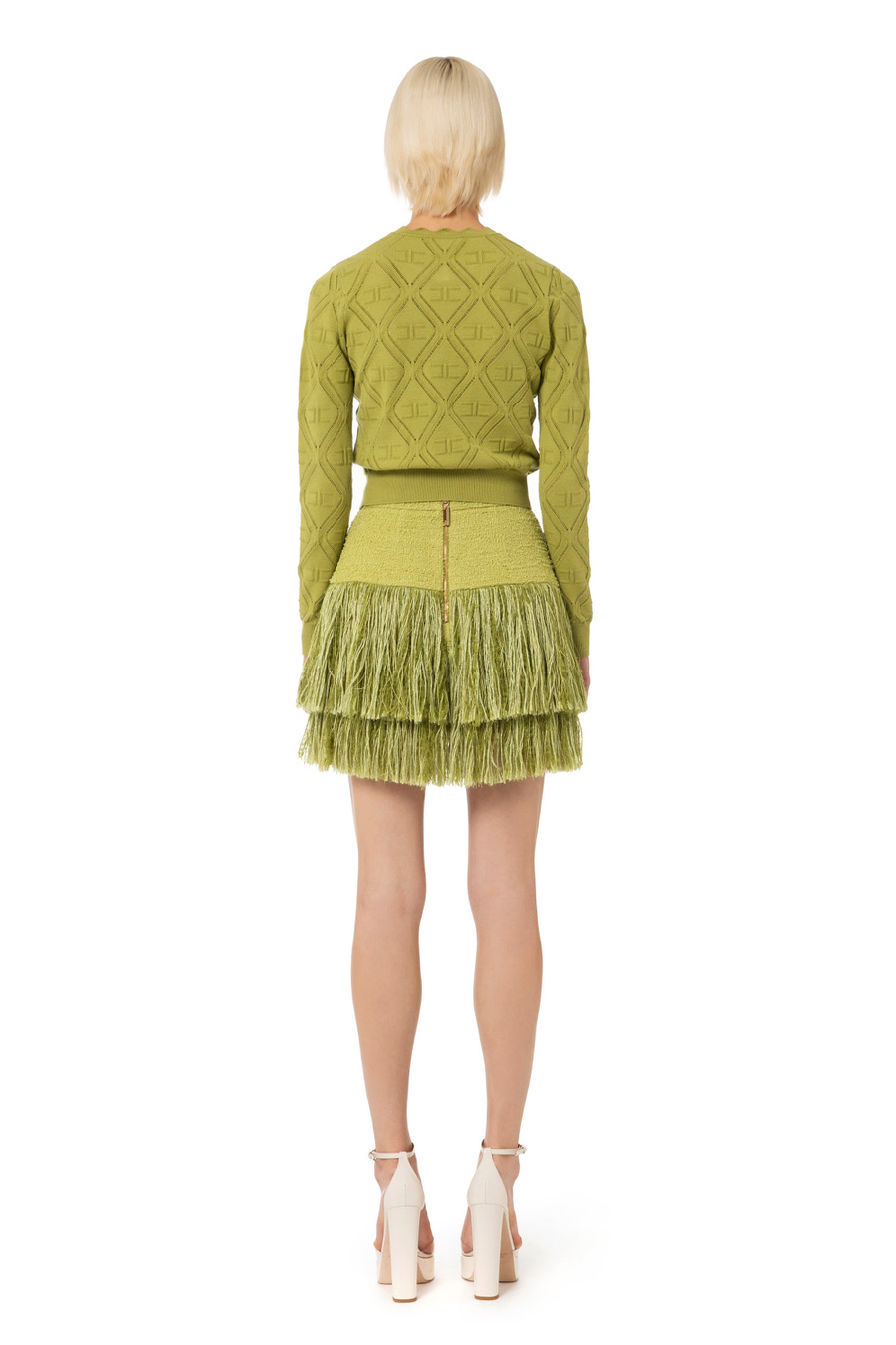 Tweed miniskirt with fringes - Elisabetta Franchi® Outlet