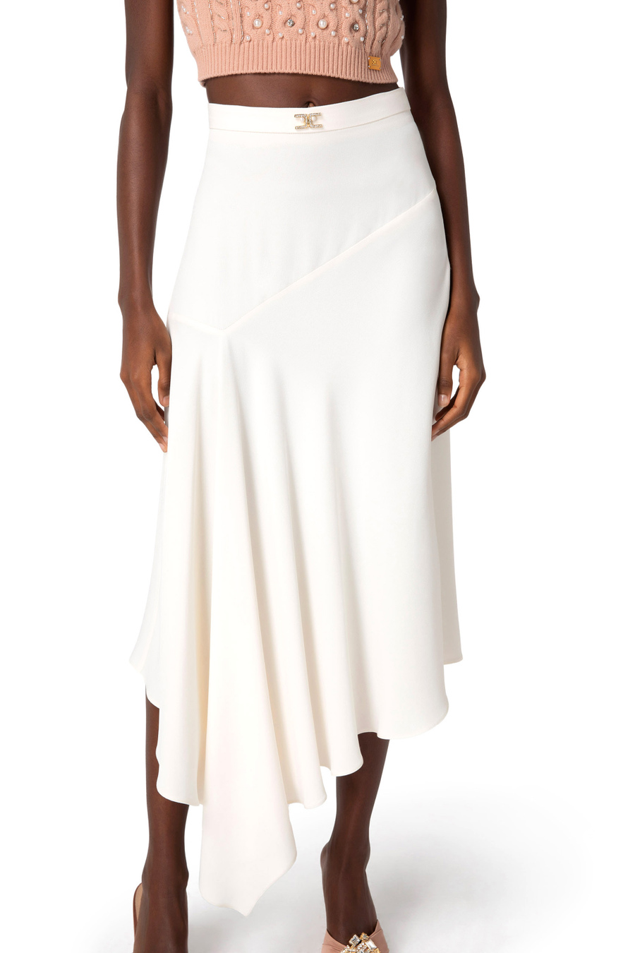 Asymmetric midi skirt in crêpe fabric - Elisabetta Franchi® Outlet